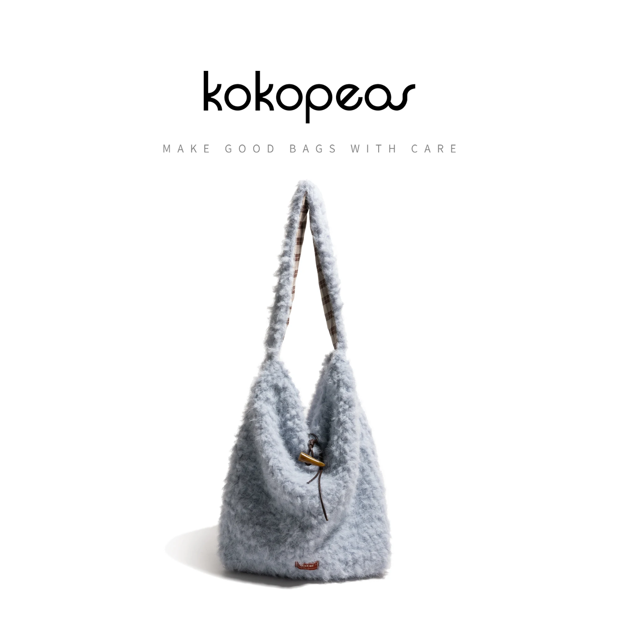 

KOKOPEAS Fashion Lamb Fabric Felt Shoulder Bag Korean Style Large Capacity Shopping Purse For Women Winter Commuter Bag