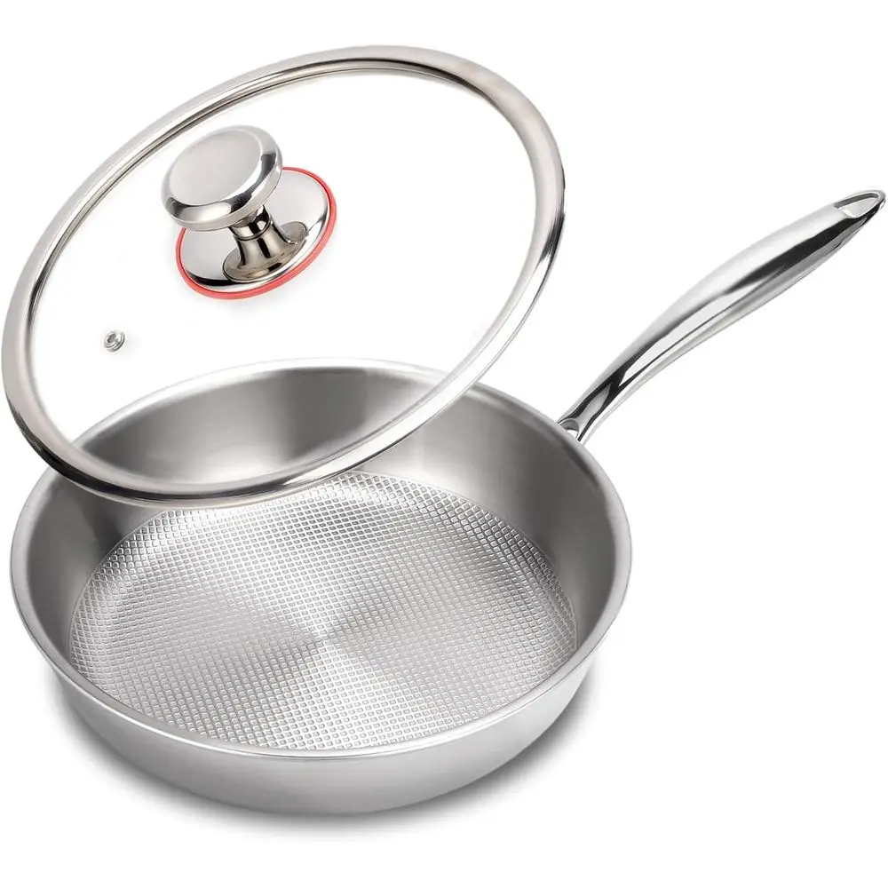 

Сковорода из титана (99,6%) 9,45 дюйма с крышкой, нетоксичная посуда для равномерного нагрева, совместима с индукционными плитами, подходит для духовки и гриля