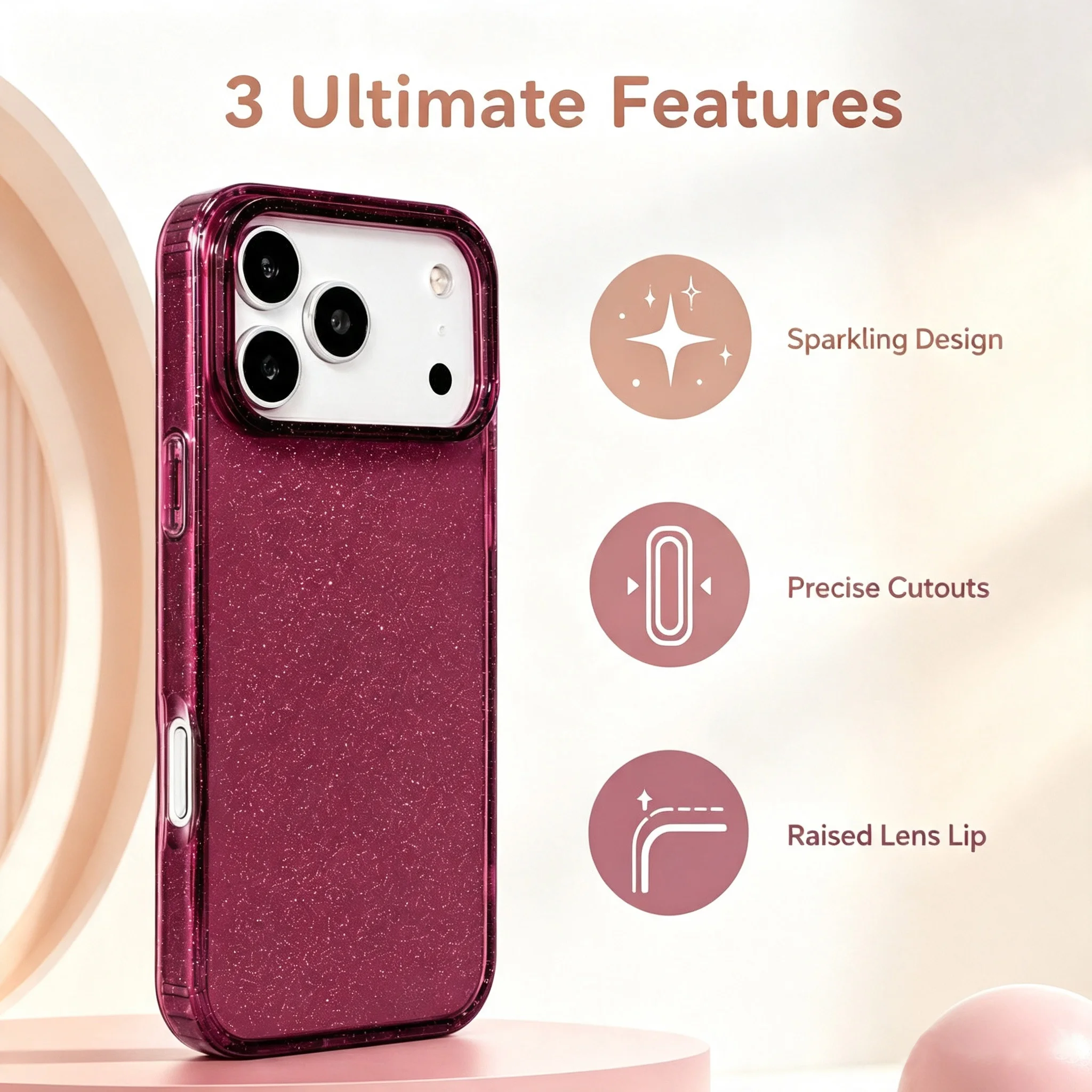 Luxuriöse Transparente Glitzerhülle für iPhone 18 Pro Max 17 Pro Stoßfeste Schutzhülle. Neues Kirschrot, Hellblau, Anti-Gelbton – Detail 10