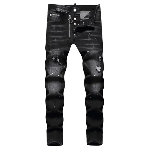 2025 남성 스키니 청바지 럭셔리 브랜드 라이트 블루 홀 긴 바지 품질 남성 패션 스트레치 슬림 바지 남성 찢어진 청바지 54