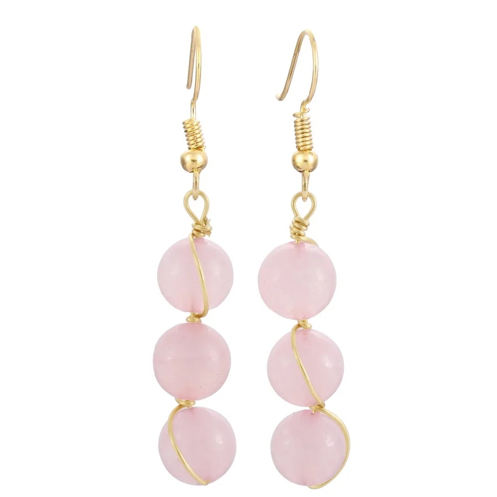 TUMBEELLUWA-pendientes de gancho de gota de piedra de cristal Natural para mujer, joyería elegante, envuelta en alambre de Color dorado, 8mm