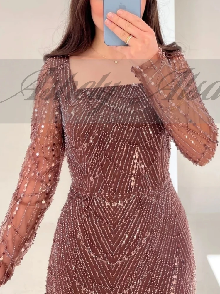 A2242 우아한 긴팔 웨딩 게스트 파티 드레스 여성 사우어 넥 진주 머메이드 정장 이브닝웨어 베스티도 프롬 맞춤 제작
