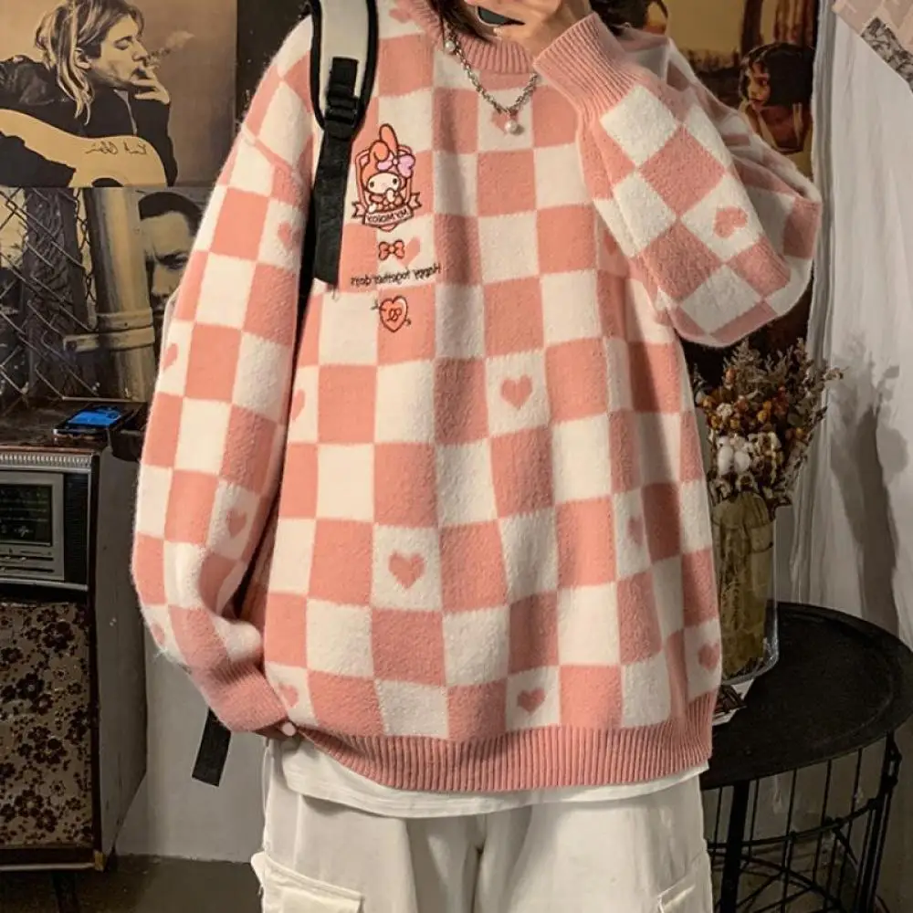 Свитер для девочек с рисунком Cinnamoroll Sanrio, аниме Kawaii My Melody, весенне-зимние вязаные топы, свободные милые студенческие топы в стиле Харадзюку