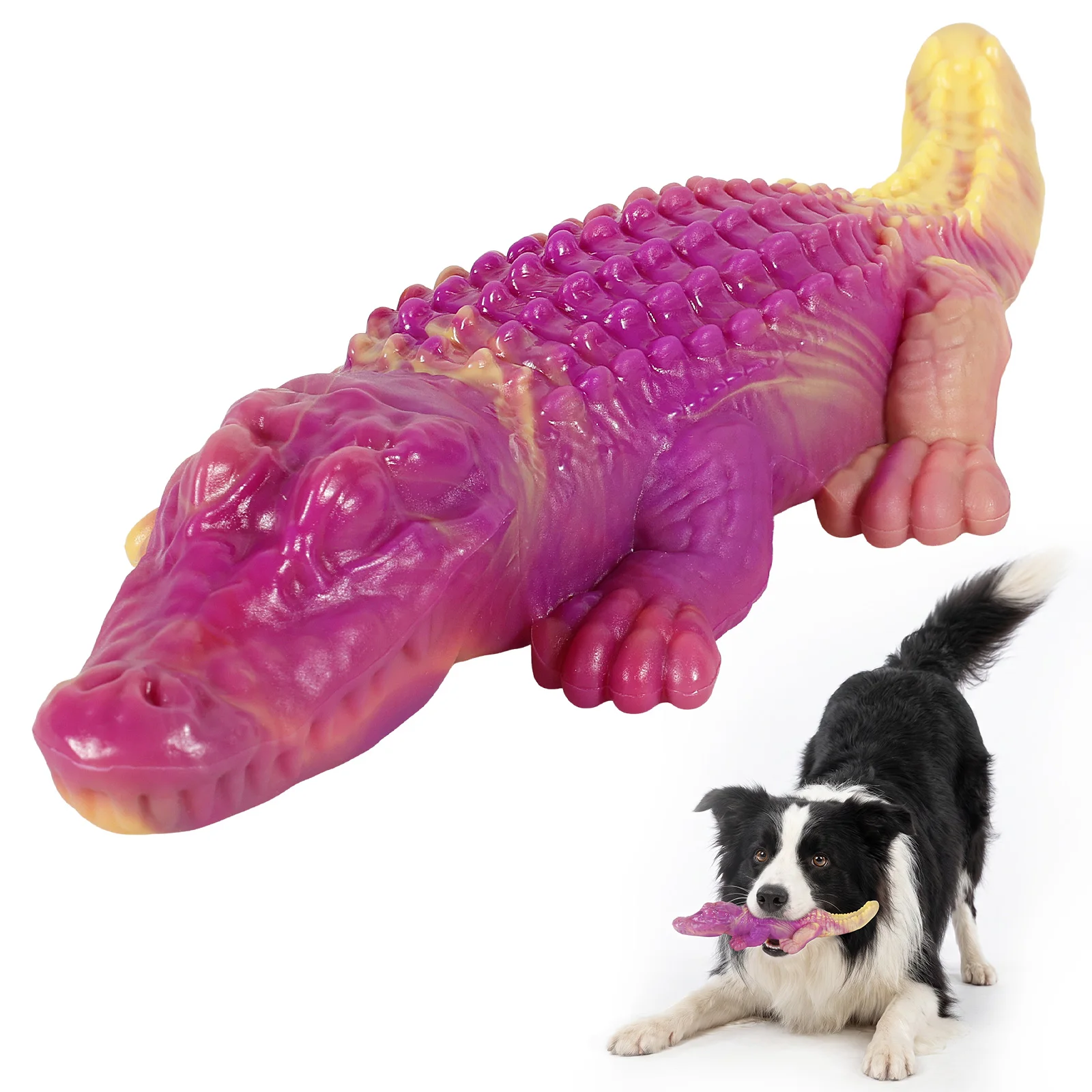 Unzerstörbares Hundekau-Spielzeug für Aggressive Kauer Langlebiges Hundezahnreinigungs-Spielzeug in Alligatorform mit Rindfleisch-Aroma