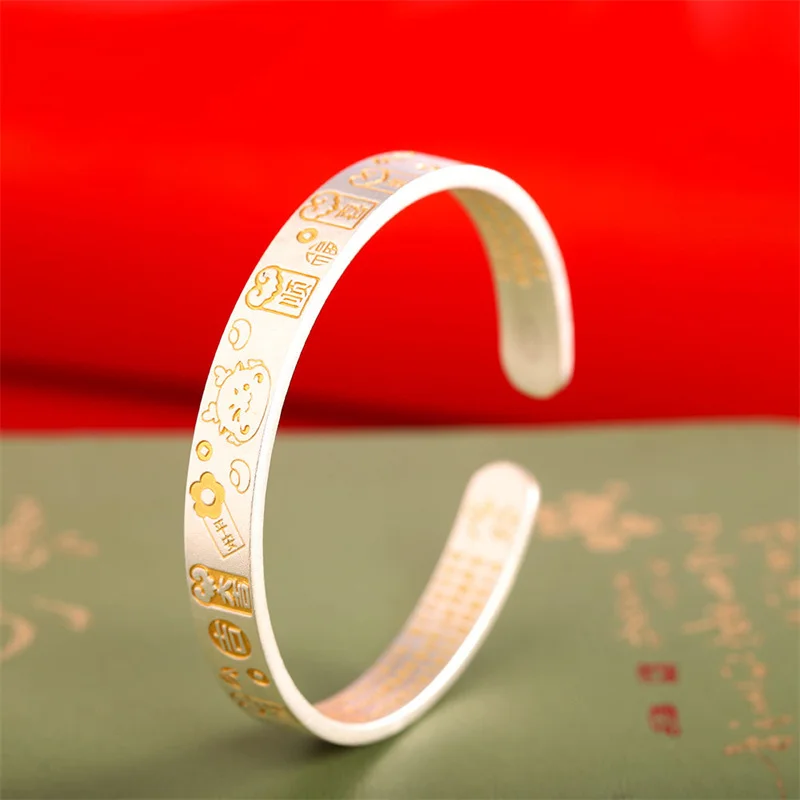 

S999 sterling silver men's and women's bracelet with simple opening design, luxurious gift for safe and lucky couple jewelry