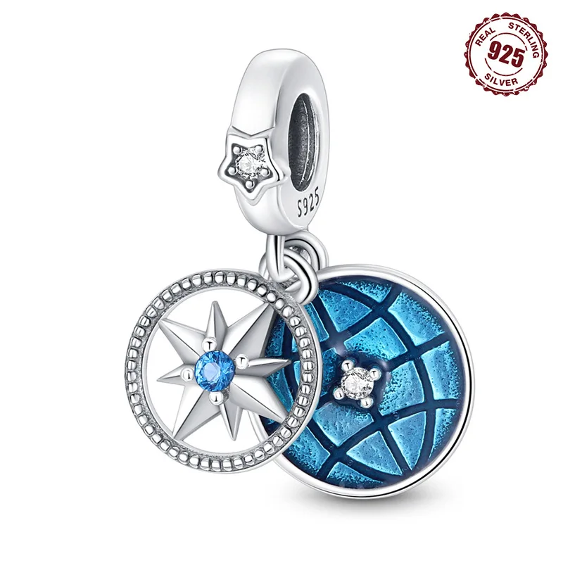 Wholesale 925 pure silver charming earth compass two-piece pendant jewelry beads DIY accessory bracelet fittings TK bestseller