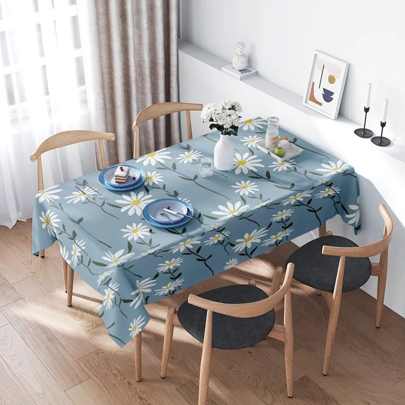 

Beautiful Blue Tablecloth with White Flower Print for Home Decoration Perfect Fit for Dining Room or Kitchen