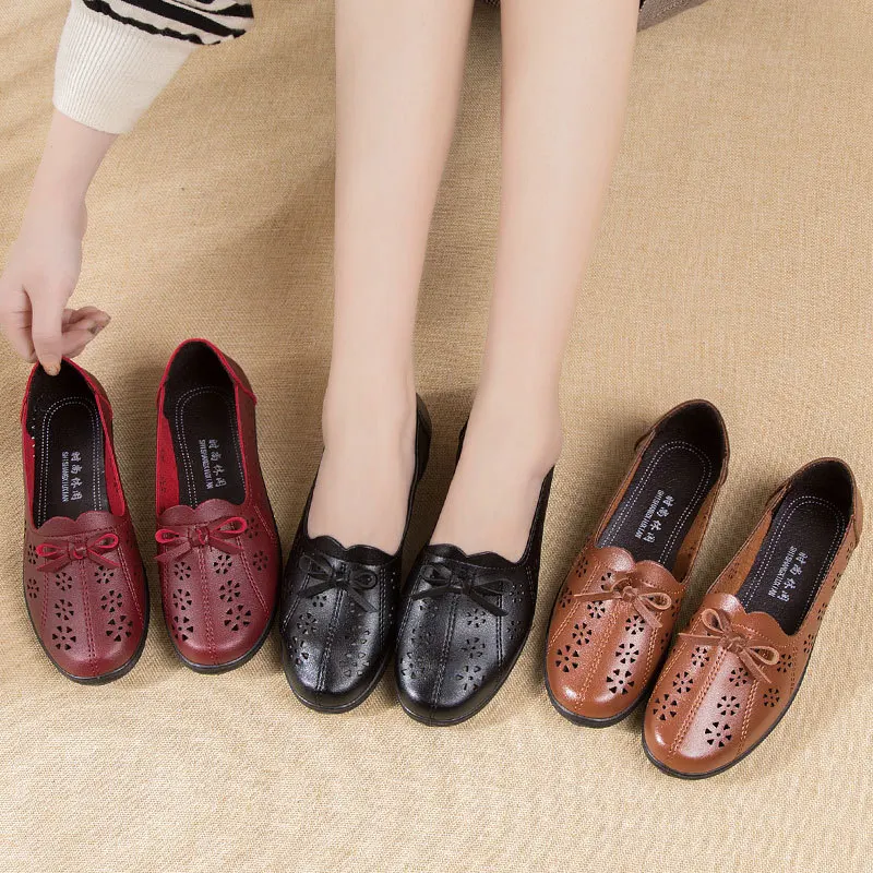 High Quality Women Leather Flats Shoes Soft Sole Comfortable Female Oxford Flats 2023 New Summer Breathable Casual Shoes Loafers