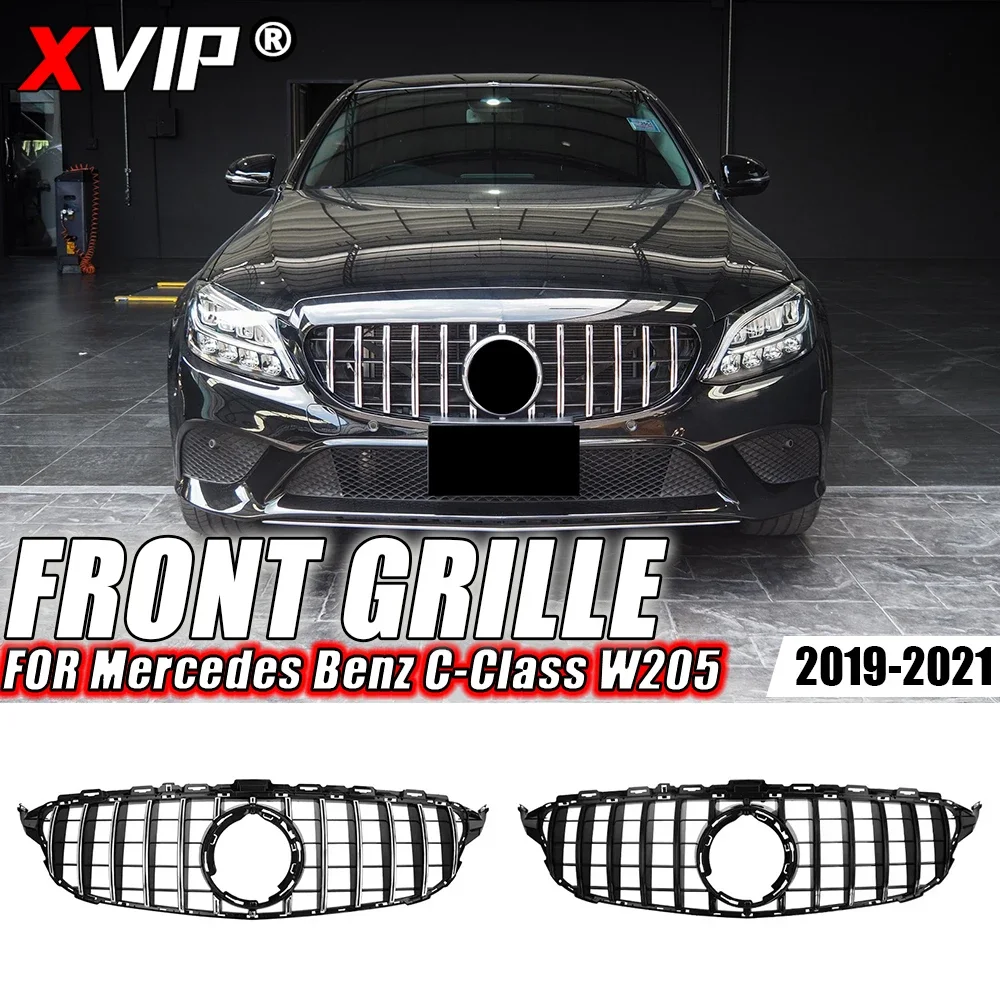 

XVIP Chrome Diamonds Style Upper Grille For Mercedes Benz C-Class W205 C300 C200 C43 AMG 2019-2021 Glossy Black AMG Style Grille