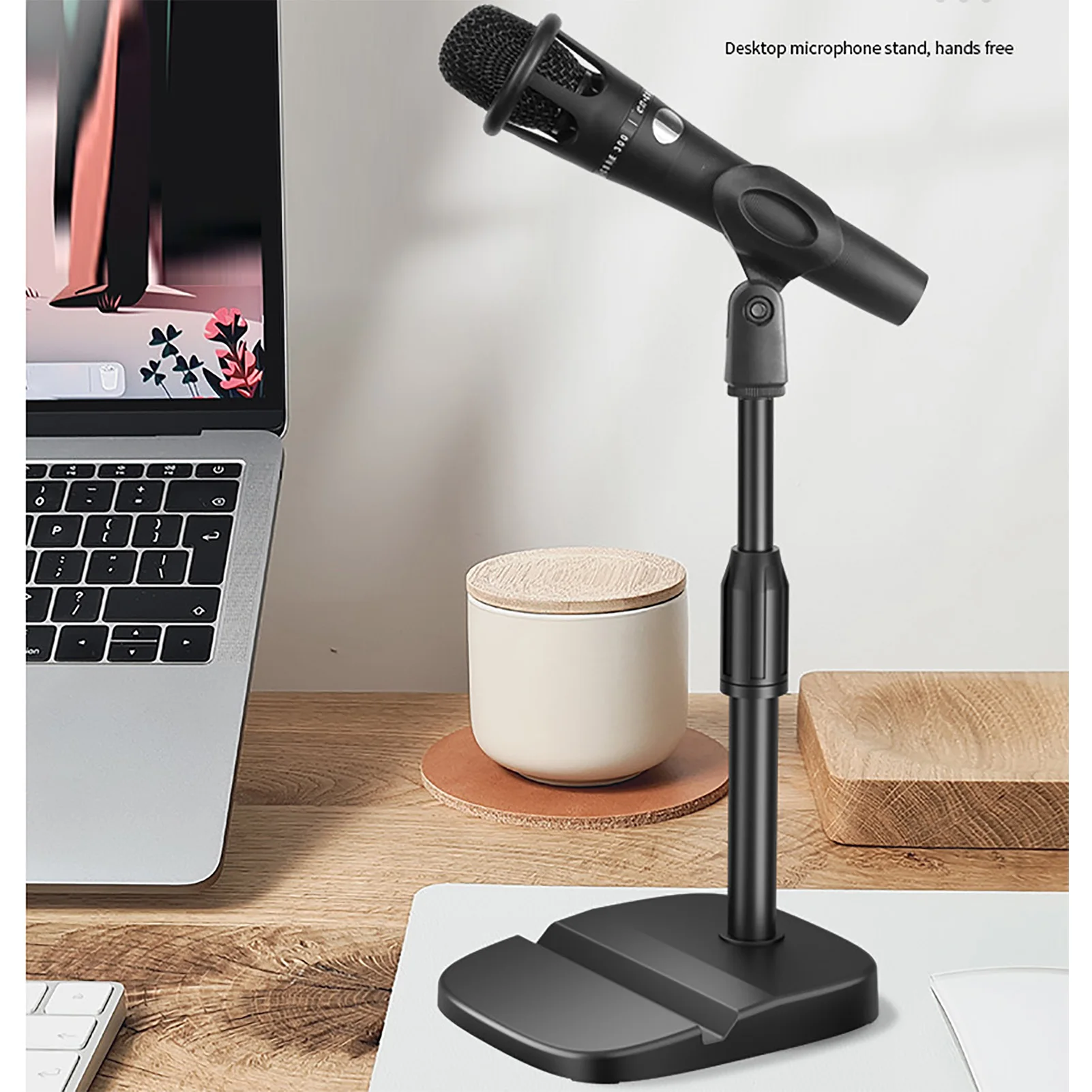 Desktop Microphone Stand Adjustable Scratch Resistant Prevent Slip Table Mic Holder with Phone Tablet Slot for Recording Studio