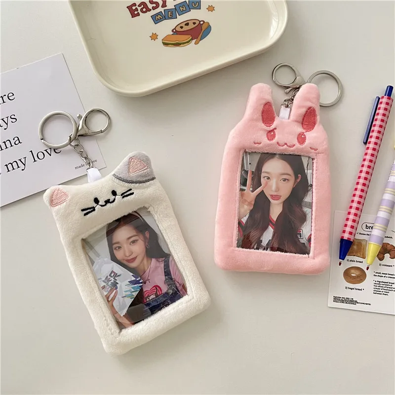 Imagem -05 - Bonito dos Desenhos Animados Plush Photocard Titular Coreano id Card Keychain Kawaii Desk Acessórios Papelaria Kpop Idol Picture Storage