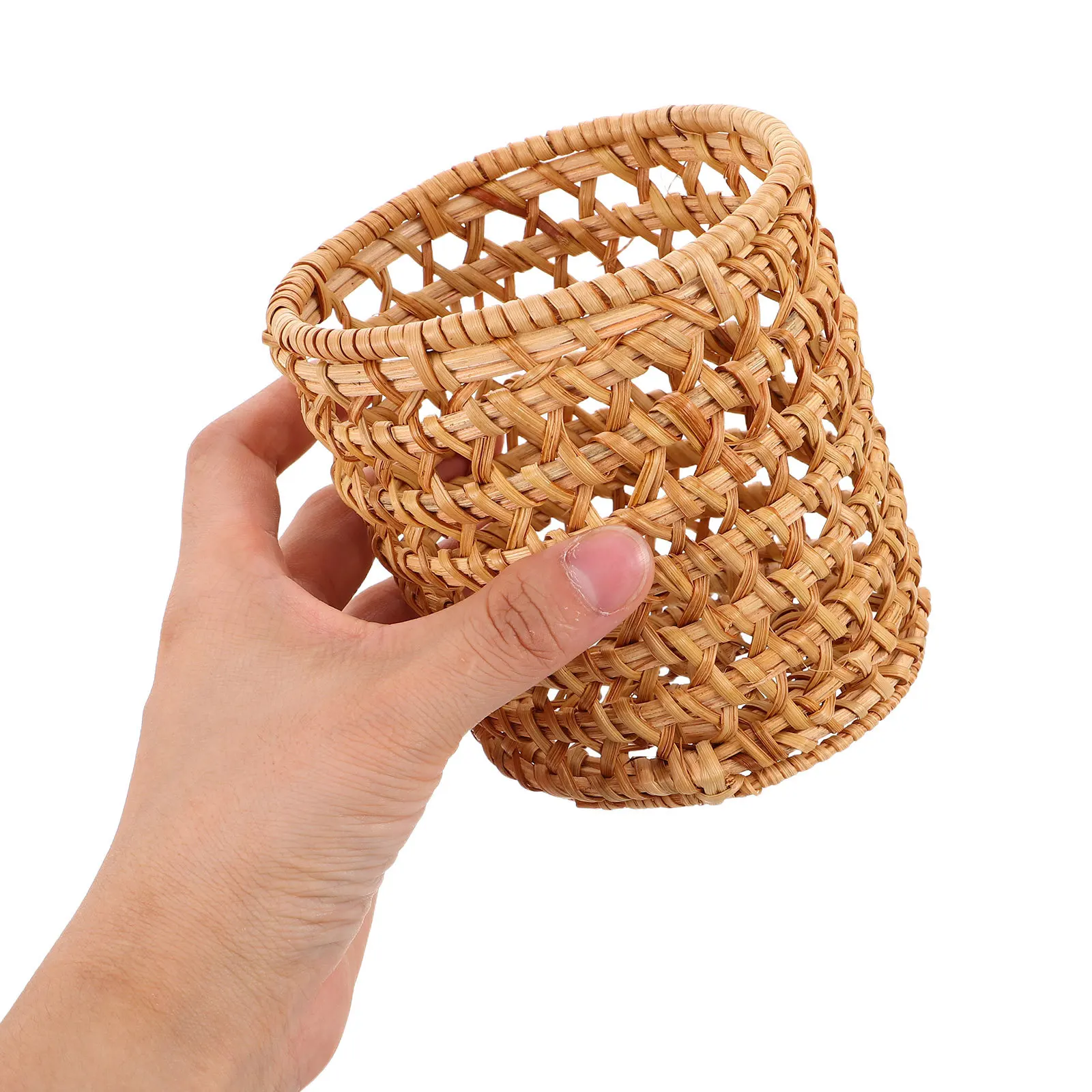

Handmade Rattan Storage Basket Multifunctional Desktop Organizer For Pens Makeup Brushes Stationery Vintage Flower Holder