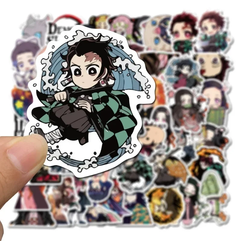 50 buah stiker Anime Demon Slayer koper cangkir air alat tulis ponsel mobil skuter Laptop kulkas stiker dekorasi