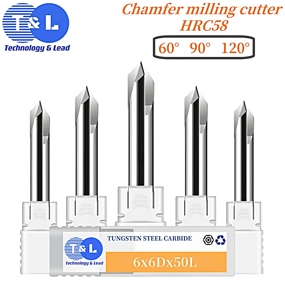 T&L HRC58 60°90°120° 3-Blade Straight Groove Chamfer Milling Cutter Tungsten Steel Carbide For Aluminum CNC Machining Endmill