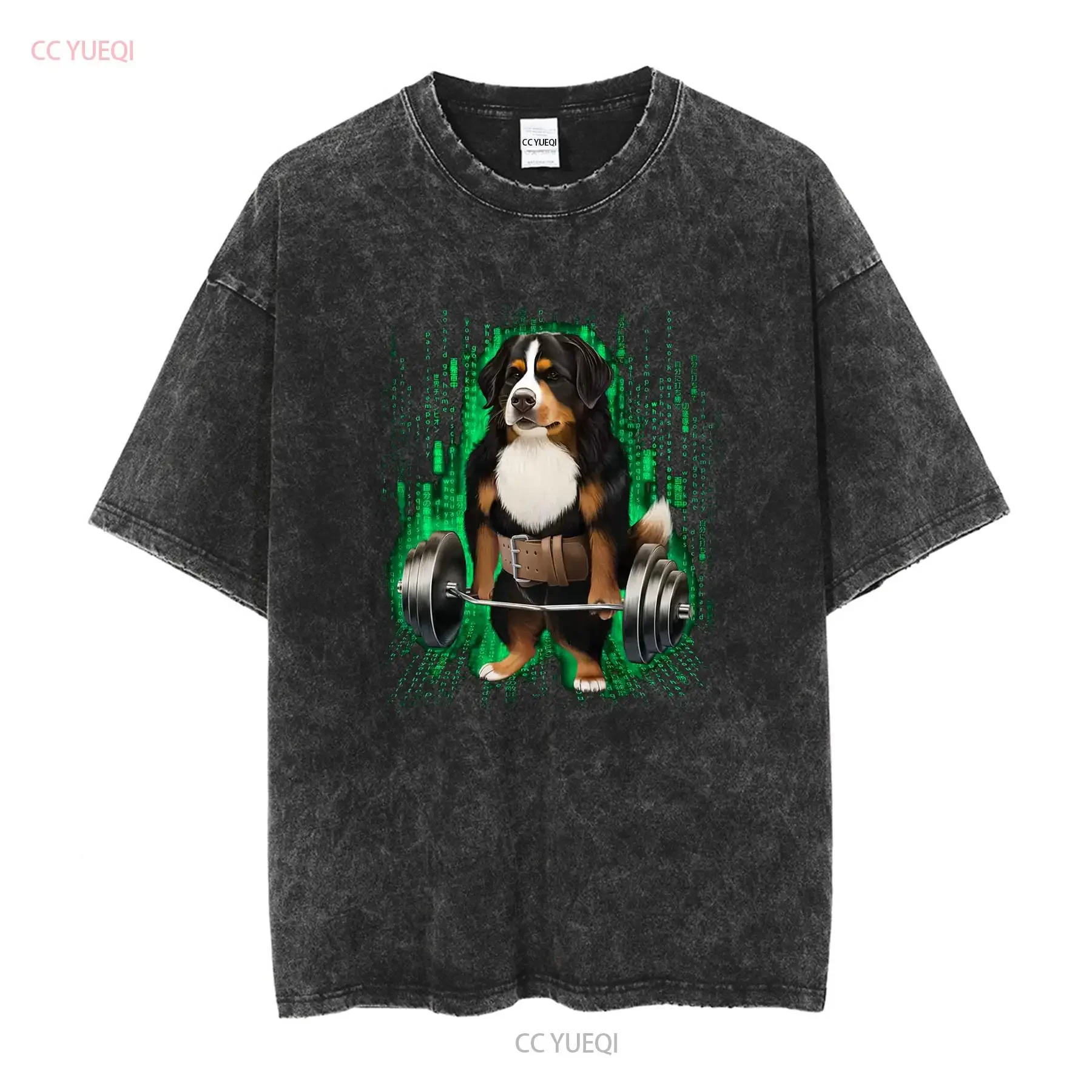 Bernese Mountain Dog Muscle Training with Barbell Shrug Bar in Cyber Youth T Shirt PrintStarT long or short sleeves vintage