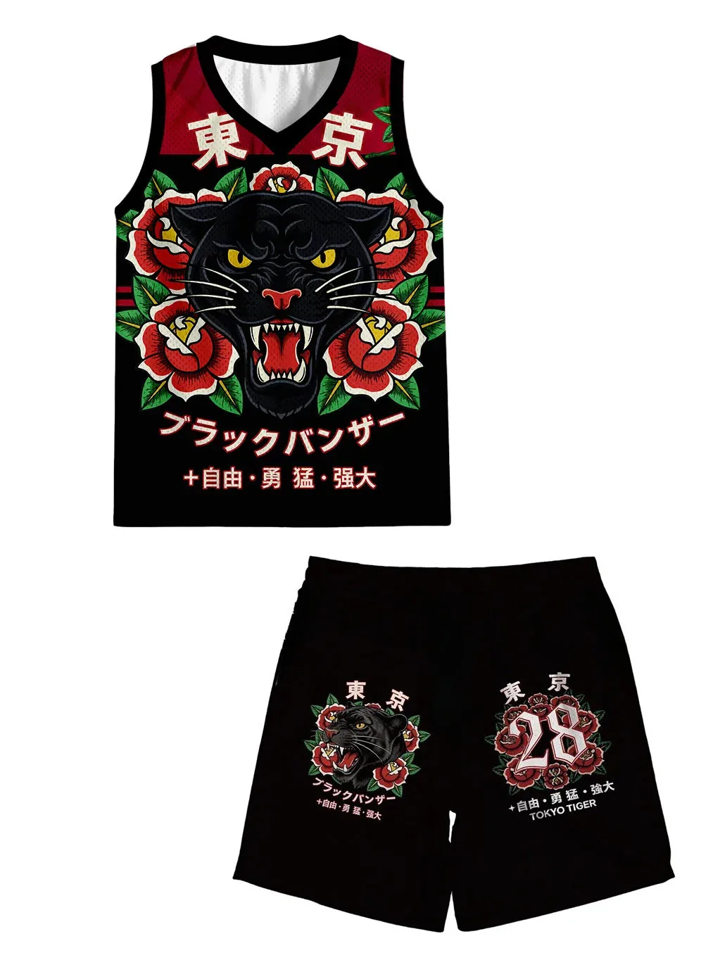 2026 Summer New Tokyo Wild Tiger Set Children's Adult Summer Breathable Sleeveless Outdoor Tank Top Shorts Loose Set Large