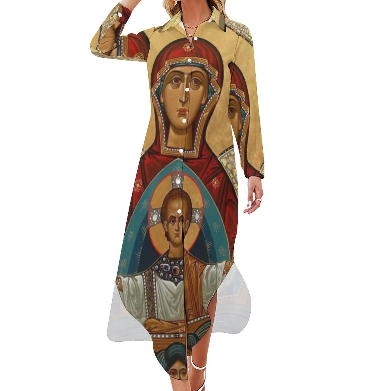 

Virgin Mary, Our lady, Jesus Long Sleeved Shirt Dress sexy dress Beachwear dresses for women