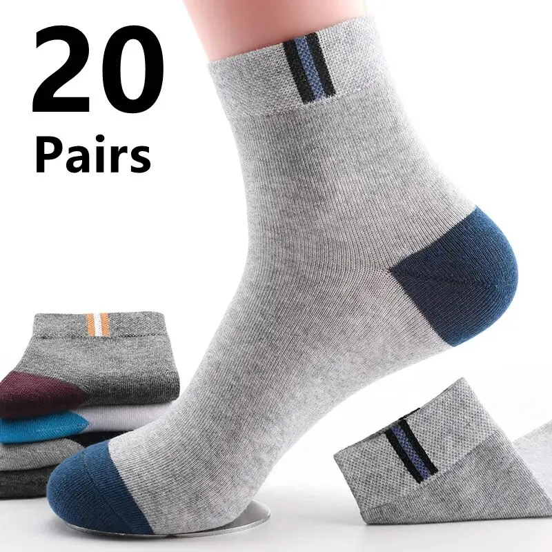 Chaussettes mi-mollet en coton pour hommes, confortables, affaires, loisirs, colorées, style sport, classiques, 20 paires