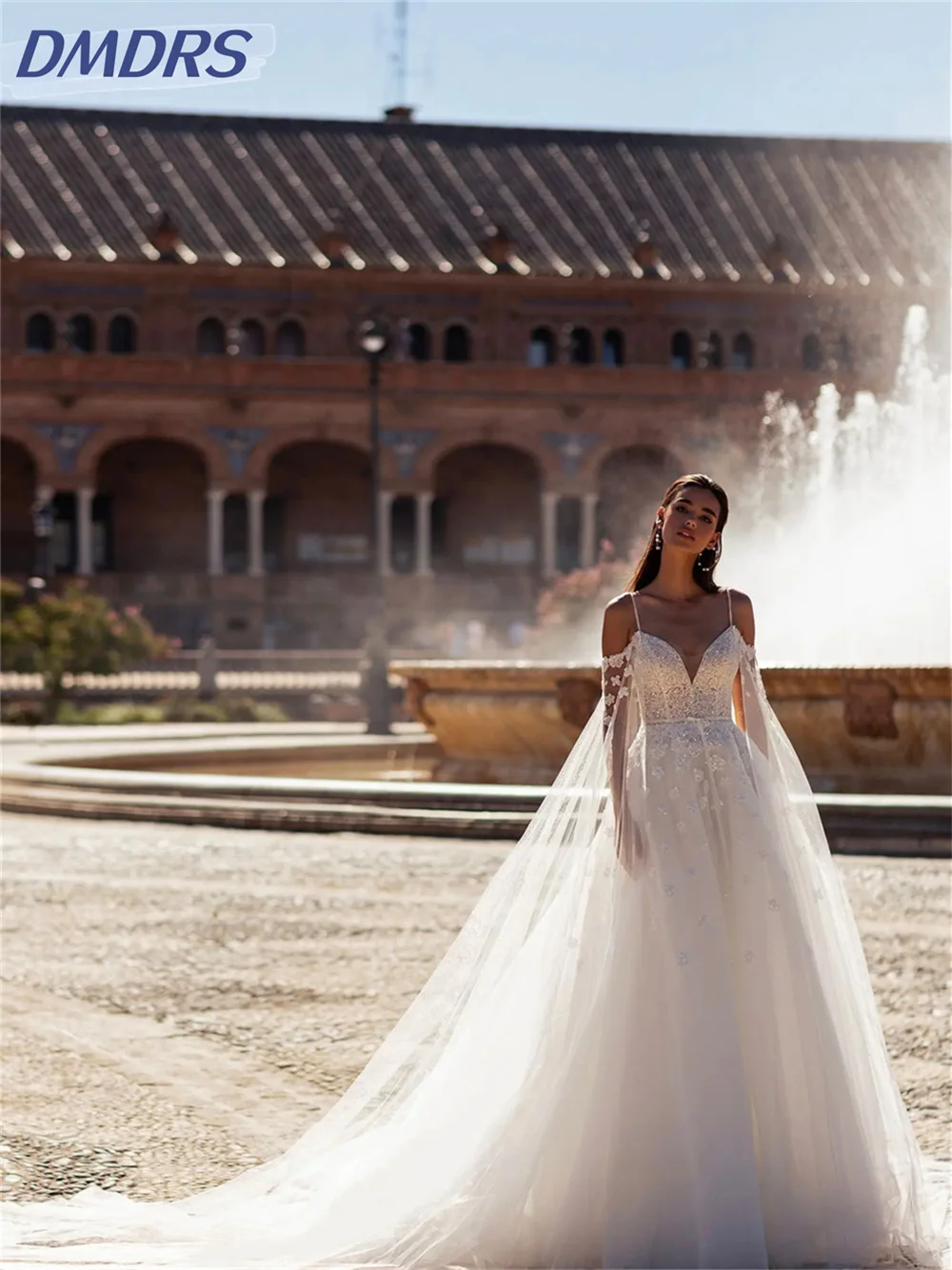 Vestidos nupciais sensuais com cinta de espaguete, vestido de casamento simples, romântico até o chão, 2024