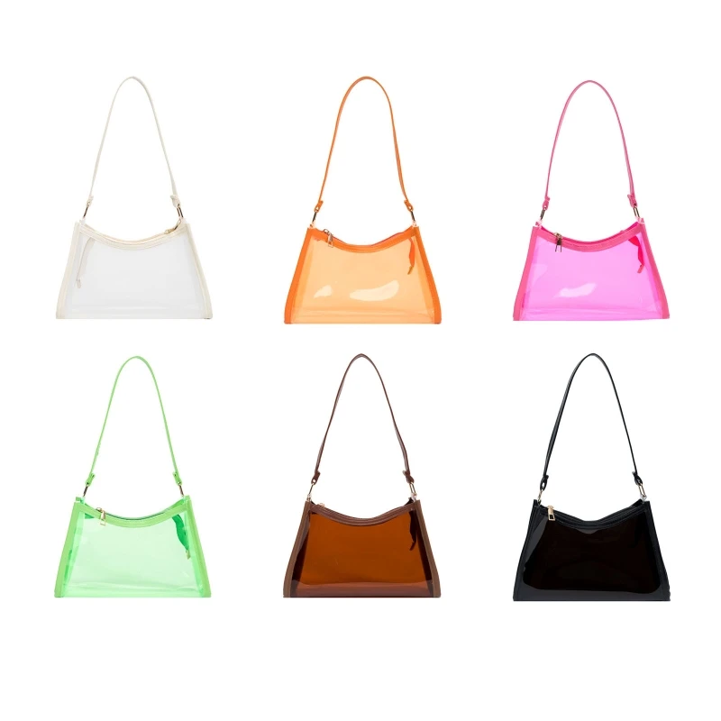 

Fashion Transparent Underarm Bag Candy-color Shoulder Bag with Zipper Jelly Bag Handbag for Women Elegant Evening Bag E74B