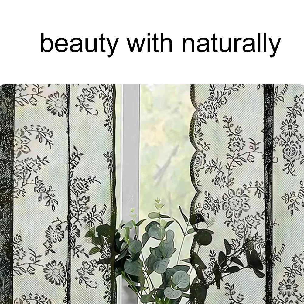 Beautiful Lace Curtain Green Lace Curtain Easy Installation Floral Motif Natural Daylight Versatile Use Privacy Protection