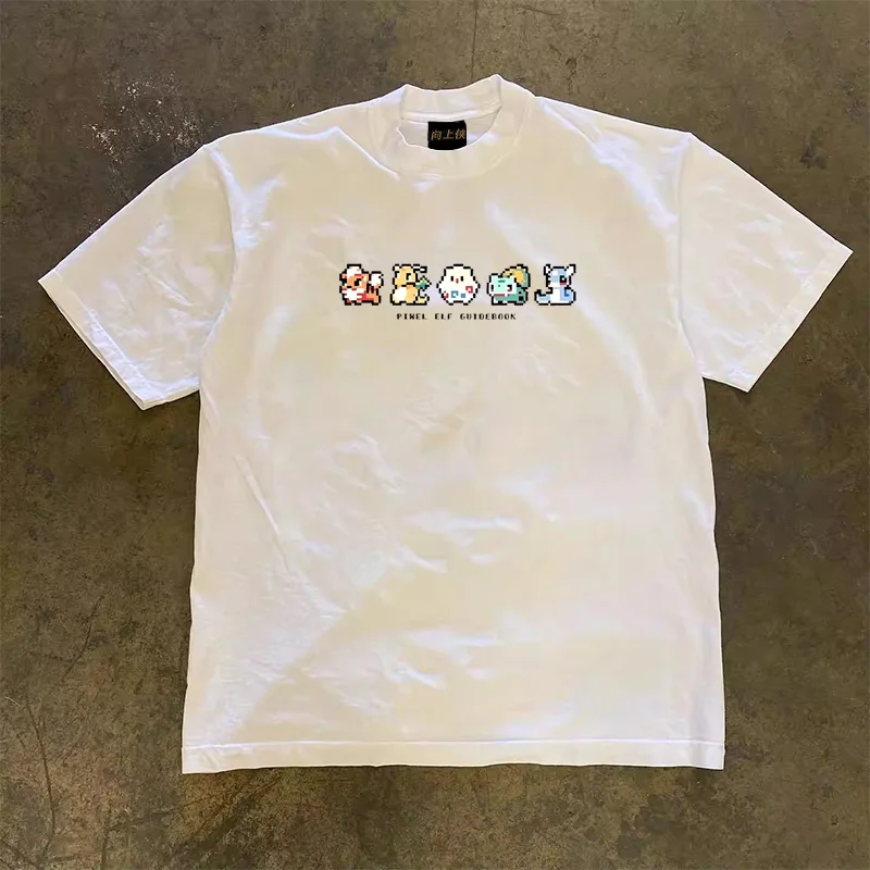 Upward Hero 3A260g Double Thread Pure Cotton Loose Fit Short Sleeve T-Shirt Unisex Summer Casual Creative Fun Print Tee