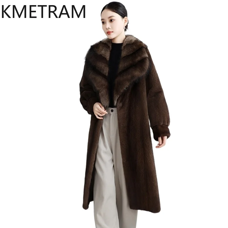 KMETRAM Natural Whole Mink Fur Long Coats Women Lapel Luxury Winter Fur Jacket Warm Real Fur Coat Woman Clothes 2026 casaco pelo