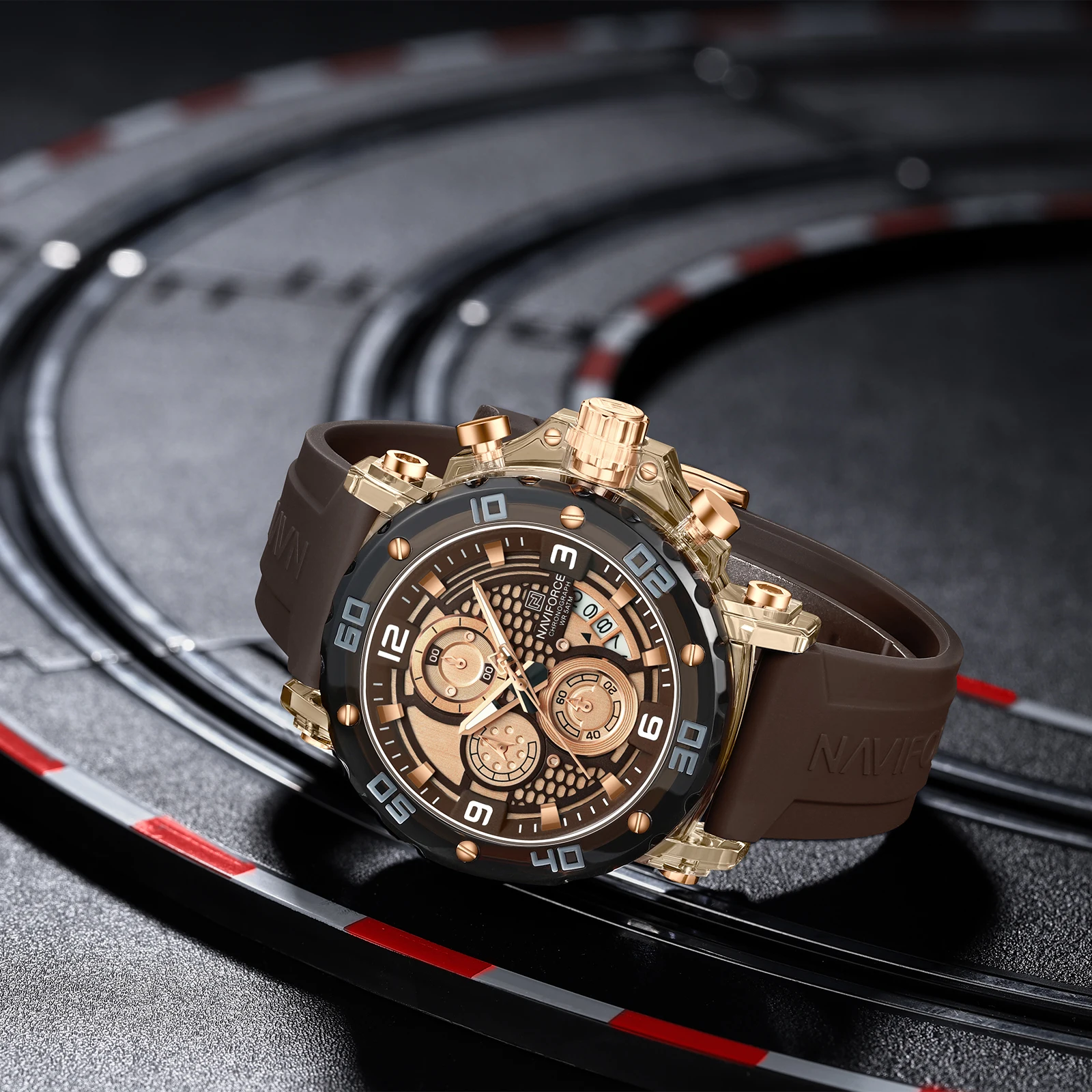 NAVIFORCE للرجال حزام سيليكون فاخر موضة ساعات كوارتز ساعة معصم رياضية كرونوغراف 5TM مقاوم للماء ساعات رجالية هدايا