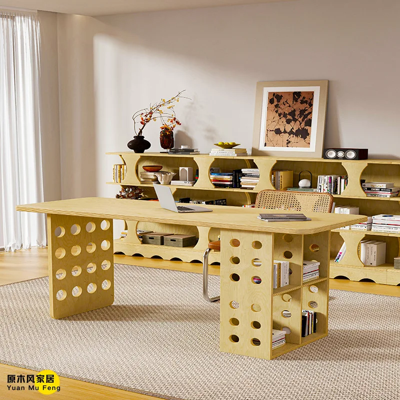 

Wabi Sand Wind Desk Workbench Birch Ocean Board Bookshelf Integrated Living Room Home Computer Desk Study Desk