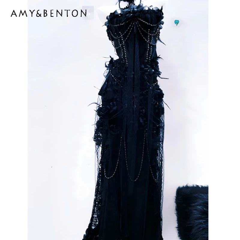 

Готическая темная придворная классическая женская одежда, костюм на Хэллоуин, милое крутое сексуальное кружевное вечернее платье, длинные юбки, женские