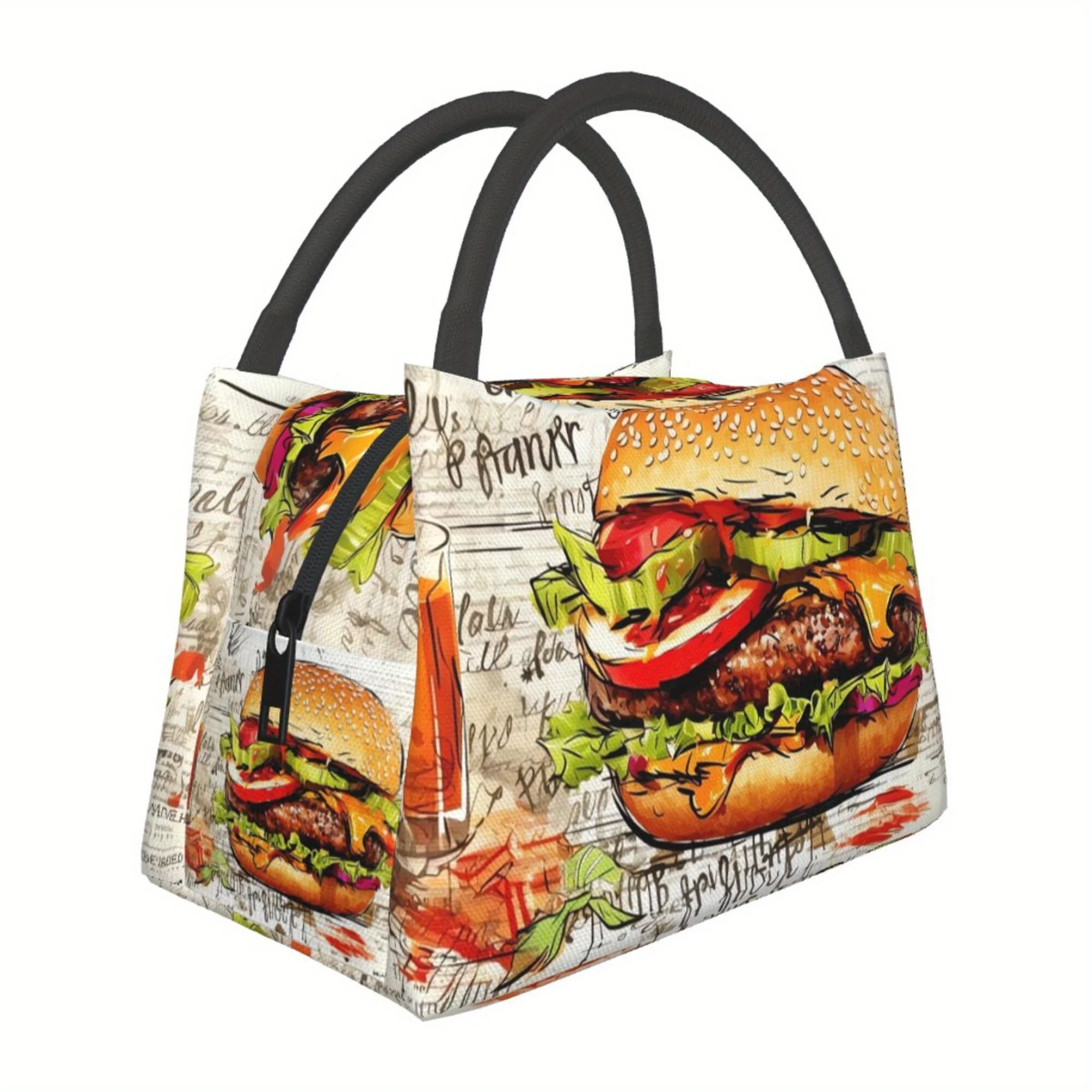 

1pc Extra Large Hamburger Pattern, Portable Reusable Cooler Bag, Cooler Bag, Insulated Lunch Bag for Camping Picnic Beach