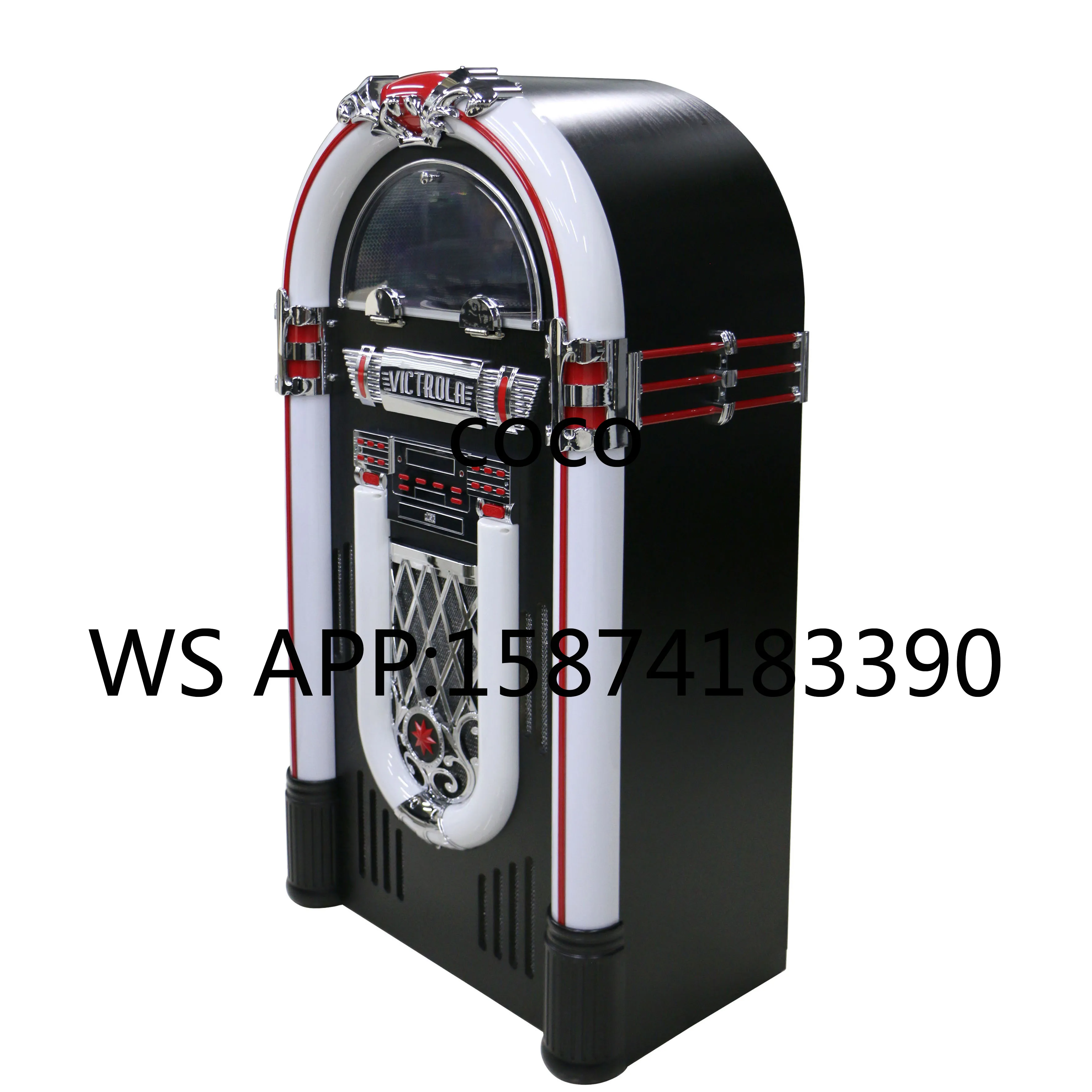 Jukebox Digital Retro Grande | Reproductor de Vinilos, CD y Bluetooth con Luces LED Coloridas | Combo Musical Completo