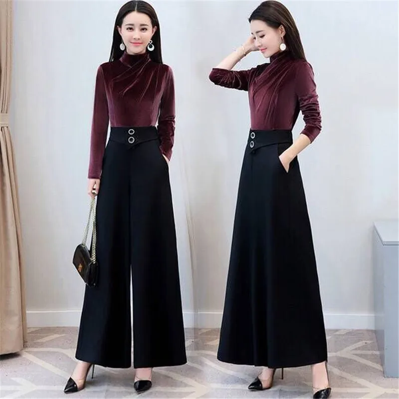 2023 Chiffon Culottes High Waist Long Trousers Women Spring Summer Large Size Wide Leg Pants Casual Palazzo Straight Pant Female