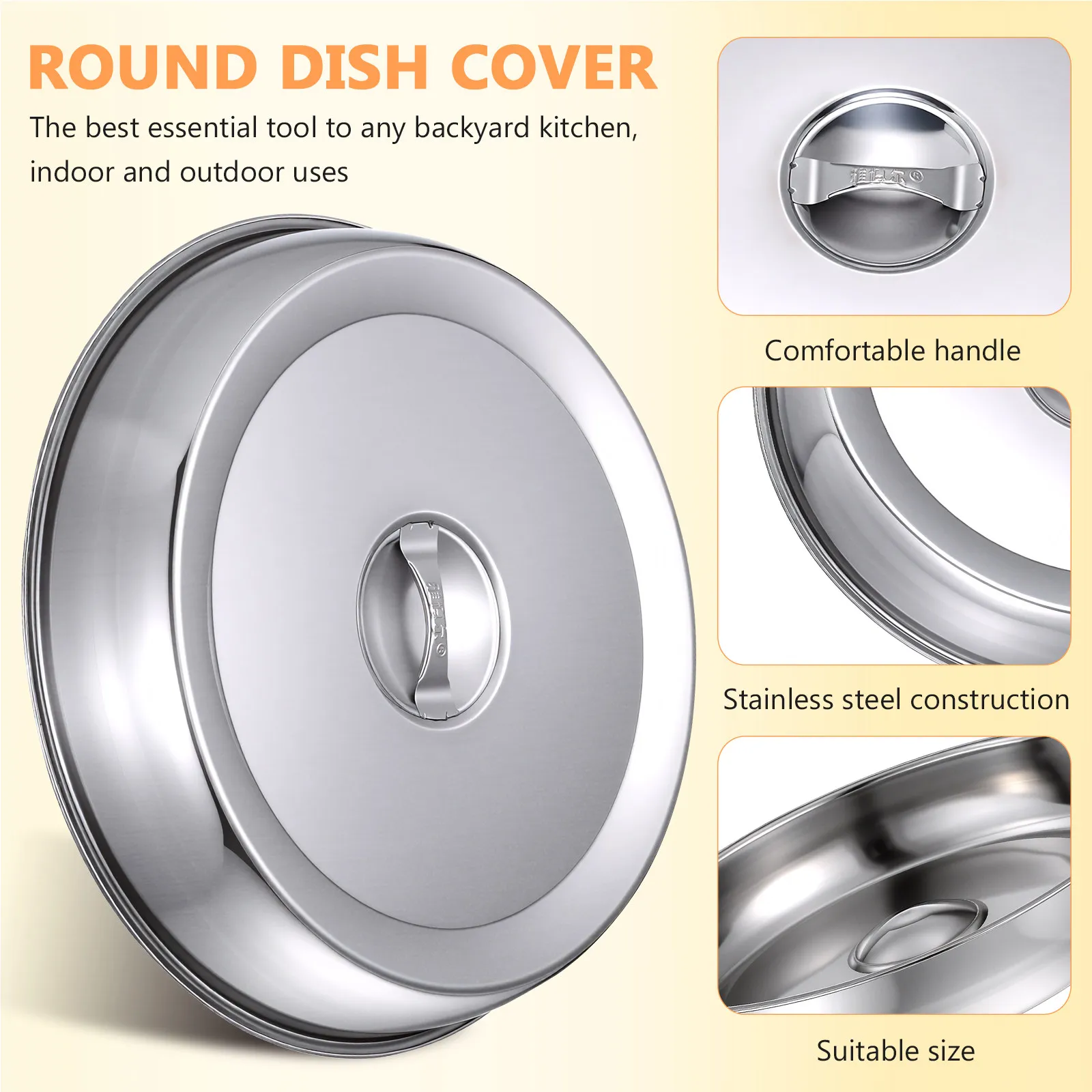 2Pcs Stainless Food Covers Heavy Duty Round Steak Dome Covers Cooking Heat Concentration Kitchen Cooking Hood Protective Food