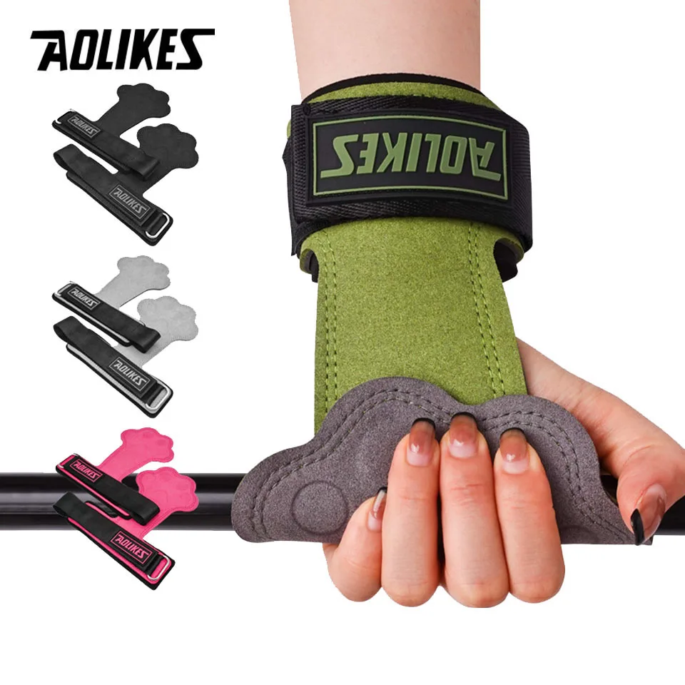 AOLIKES Gym Gloves Pull-ups Lifting Gymnastic Crossfit Anti-Skid Weight Power Belt Wraps Support Palm Protection Pad Strength