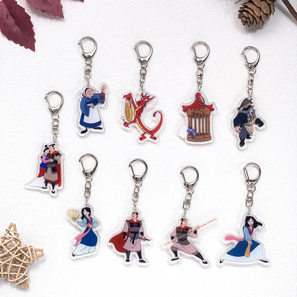 

1/15Pcs Disney Princess Mulan Mushu Car Keychain Accessories Acrylic Cute Charms Pendant For Bag Key Holder Backpack Decoration
