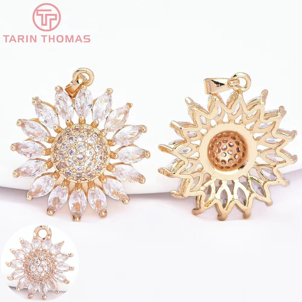(7746) 15MM 24MM 18K Gold Color Brass with Zircon Flower Shape Pendants High Quality DIY Jewelry Making Findings Accessories