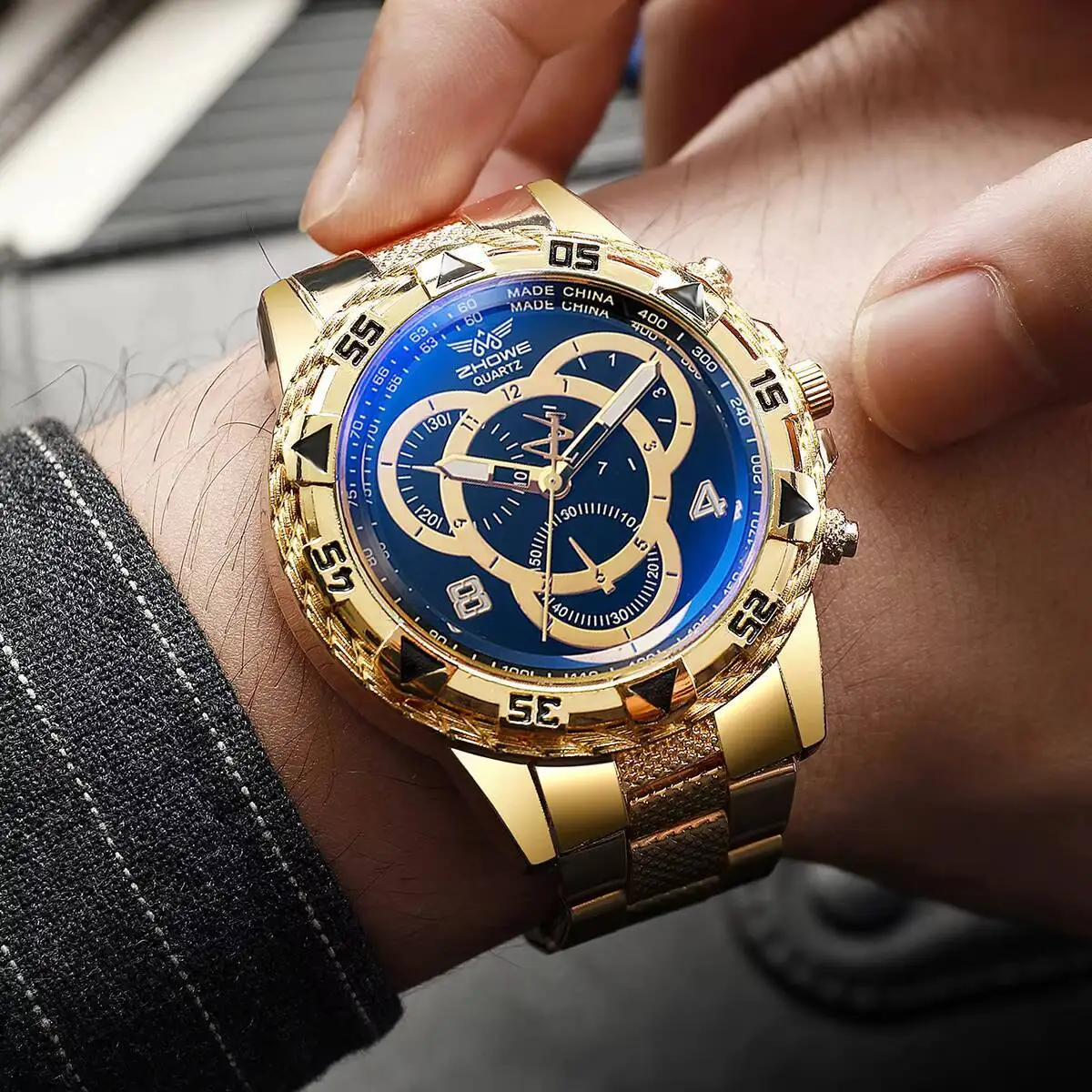 2PCS/Set Men Business Watches Luxury Large Dial Analog Quartz Watch Set Reloj Hombre（Without Box）