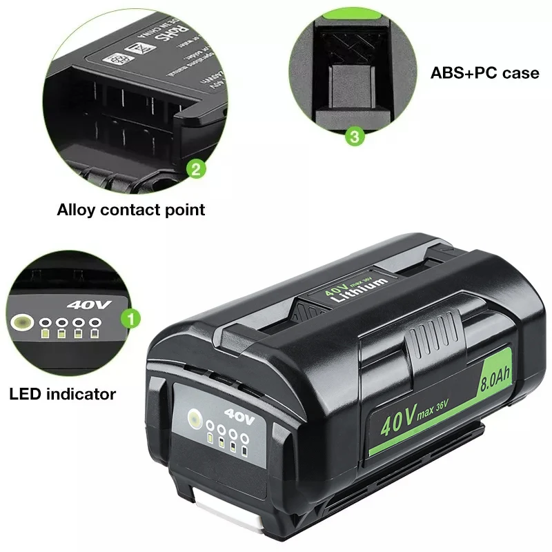 VANON 4 Buah Pengganti Baterai 40 Volt 8.0Ah OP4050 untuk Ryobi OP4040A OP40602 OP40261 Peralatan Listrik Tanpa Kabel Pin Baterai Lithium