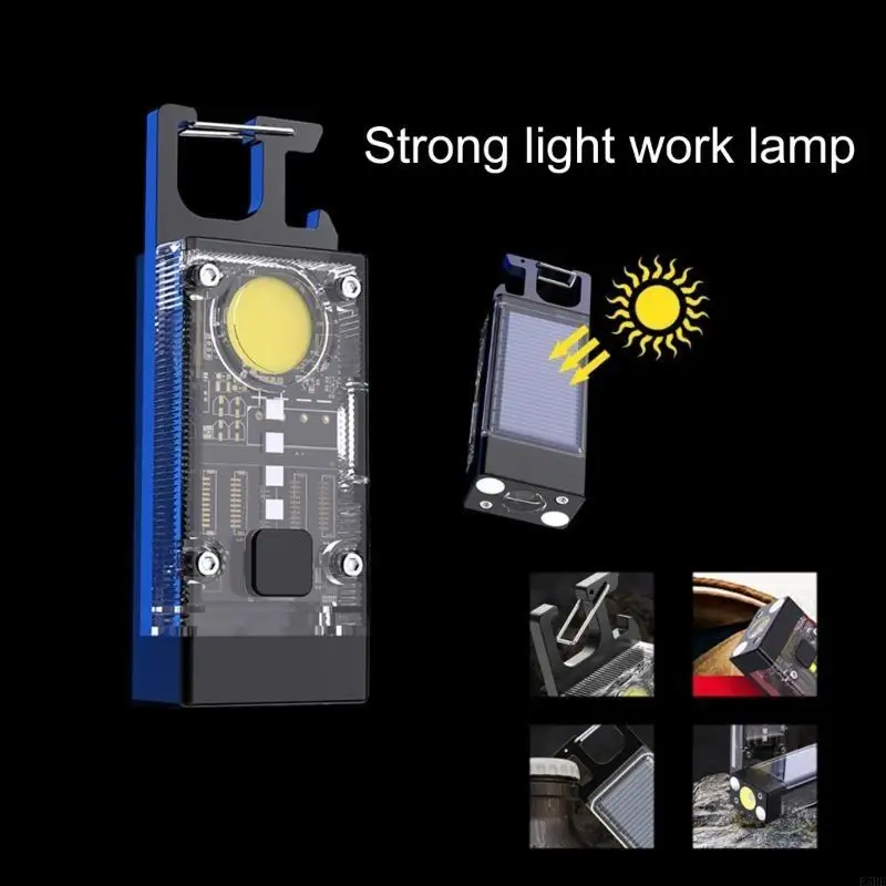 

E5BE Solar Light Keychain Solar LED Keyrings Torch Aluminum Alloy Texture for Travel