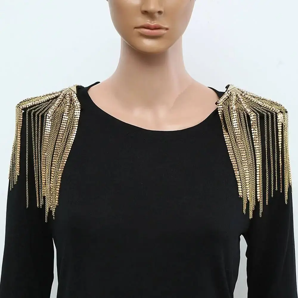 Exquisite Epaulets Tassel Chain Epaulette Brooch Punk Brooch Shoulder Board Crystal Shiny Jacket Vintage Brooch Knight's uniform