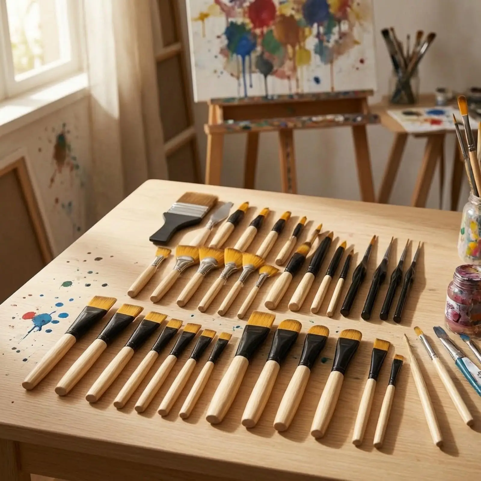 Watercolor Painting Brush Set 36 Pieces Wood Handle Nylon Bristles Art Supplies for Acrylic Gouache Canvas Painting Tools with