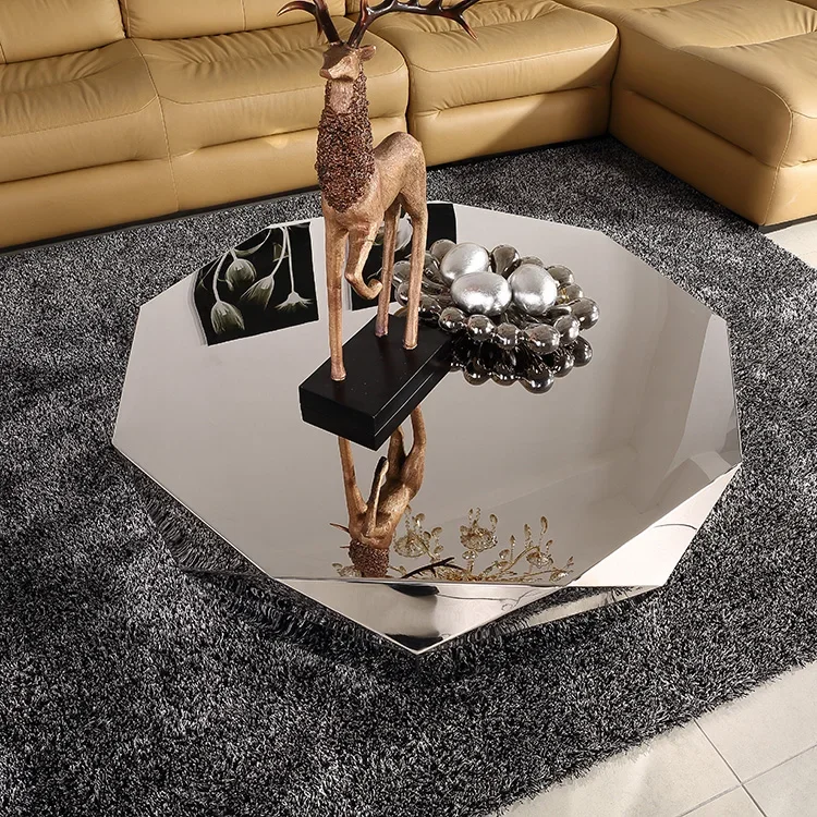 A Postmodern stainless steel diamond coffee table, small tea table for visitors, living room sofa, round tea table2936