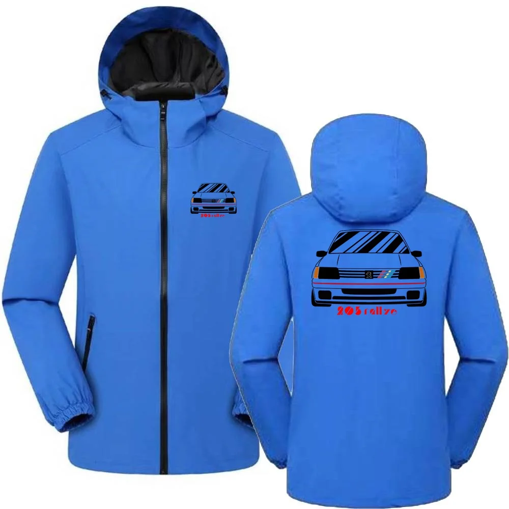 Mens Women Skiing Windbreaker Retro Wrc Rose 205 Gti CAR Rallye Racing Jackets Camping Windproof Hooded Outerwear Parka Flight