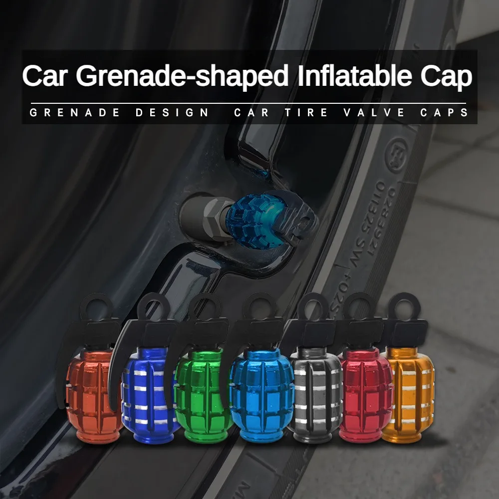 Conjunto de 4 Peças de Tampas de Válvula de Pneu Estilo Granada Universal em Liga de Alumínio para Carro, Caminhão, Motocicleta, Acessórios para Bicic