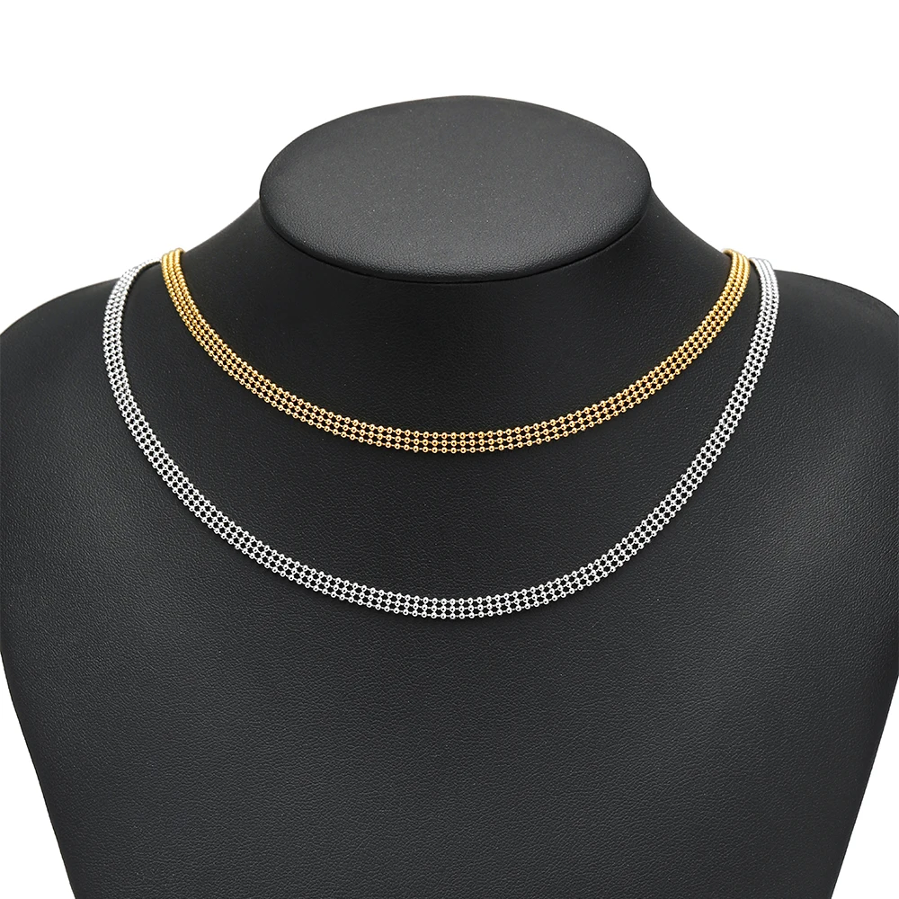 1 Meter Edelstahlkette in Goldfarbe mit dreilagigen Perlen, Perlenketten, Zubehör für Armbänder und DIY-Schmuckherstellung – Detail 4