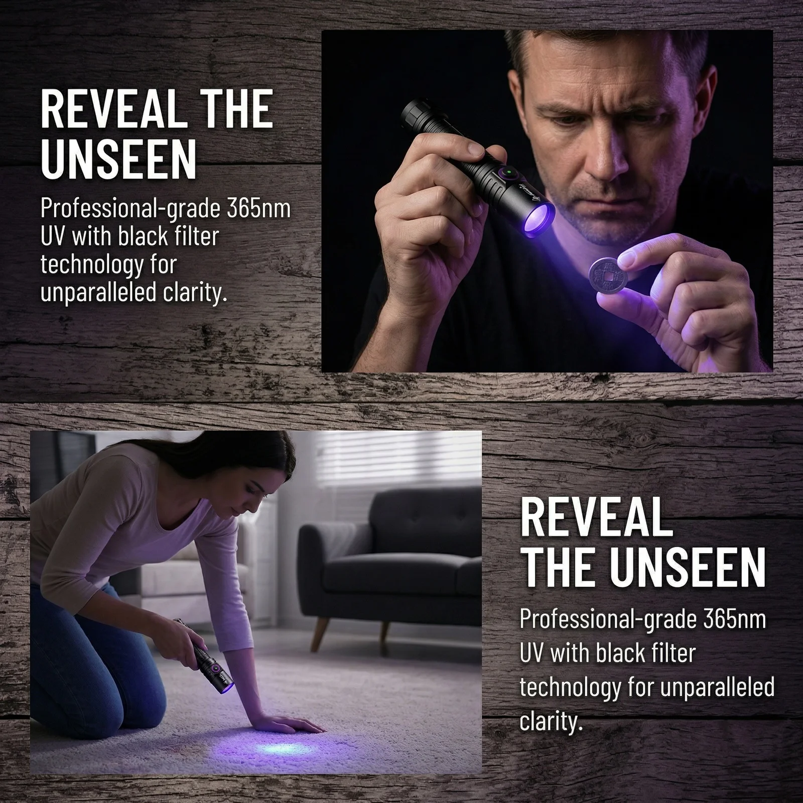 Blacklight 365nm UV LED Flashlight USB Rechargeable Torch Cat Dog Stain Pet Tinea Money Porcelain Ore Jade Check Scorpion Lamp