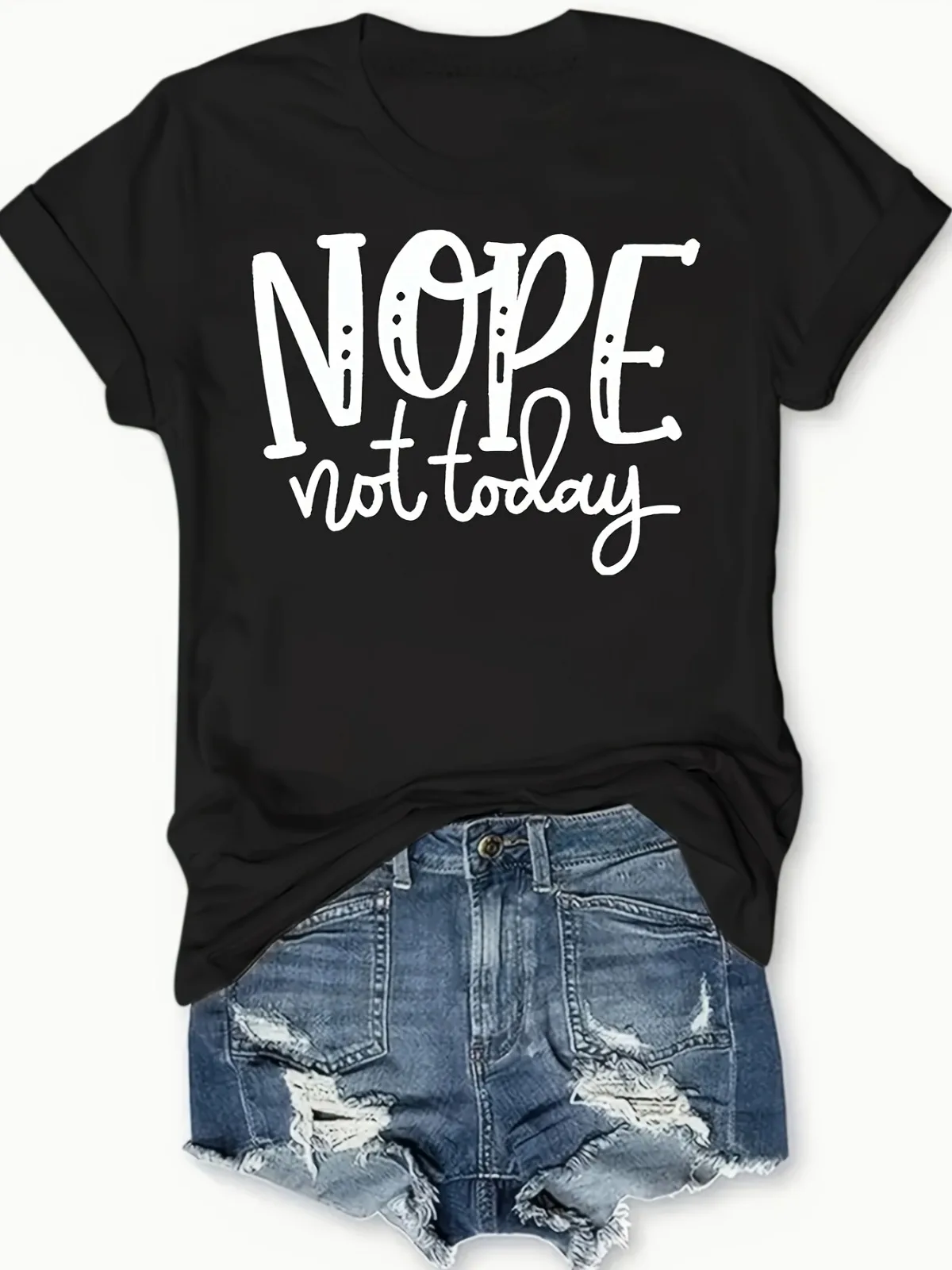 

Women's' Nope Not Today 'pattern Letter Printed T-shirt Round Neck Suitable for All Seasons Elegant and Casual Pure Cotton Top