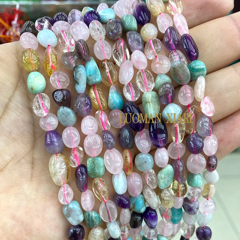 5-8mm Natural Stone Tourmaline Chrysocolla Amethyst Loose Spacer Beads for Jewelry Making Diy Bracelet Charms Accessories 15''