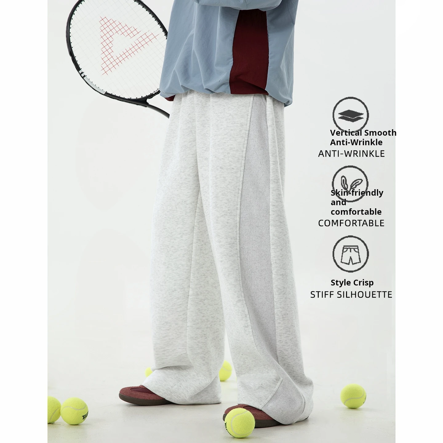 

HANGLU 2025 Men's Heavyweight Straight Leg Pants Side Panel Drop Crotch Streetwear Casual Lounge Sweatpants